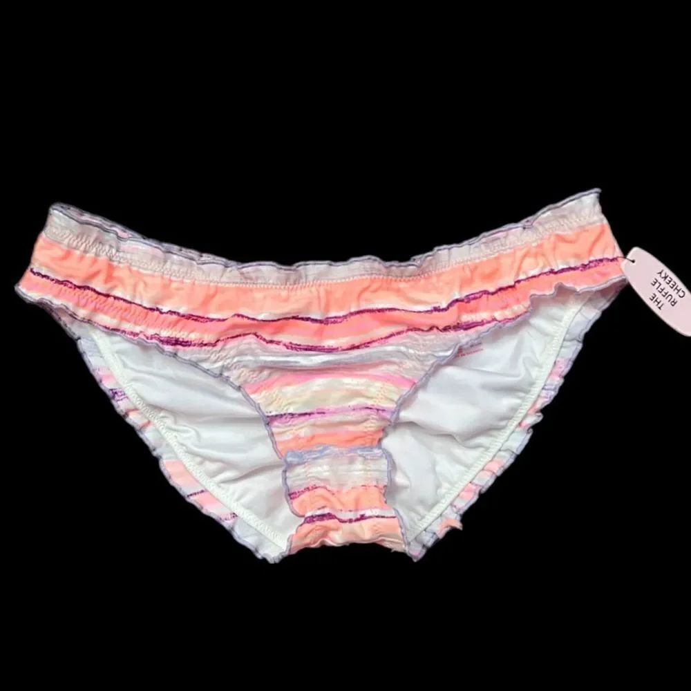 Victoria’s Secret Swim The Ruffle Cheeky Bikini Bottoms Stripped Multicolor Xs